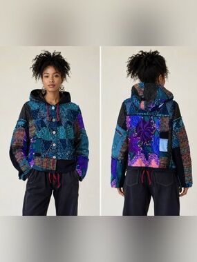 Patchwork Hoodie Grunge Sweatshirt Crop Jacket Handmade Apocalyptic Festival